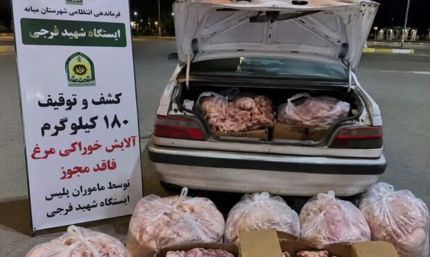 توقیف ۱۸۰ کیلوگرم فرآورده مرغ فاقد مجوز در میانه